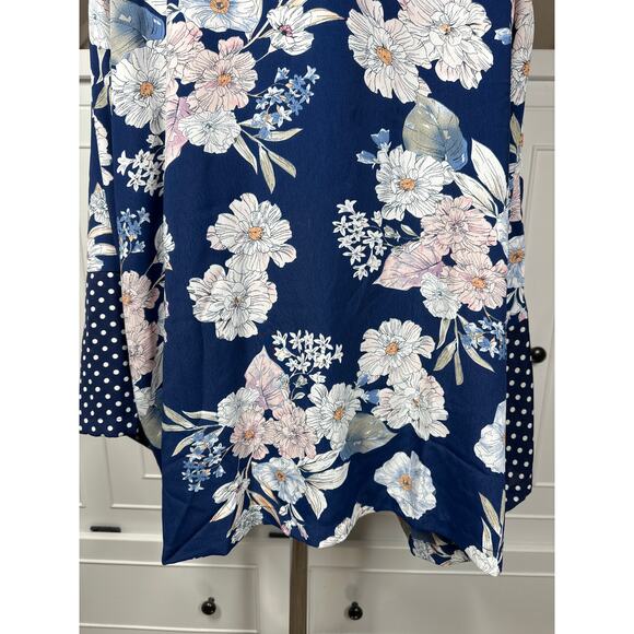 Suzanne Betro Floral Polka Dot Printed Kimono Top Cardigan Blue Long Sleeves 1X - Picture 8 of 14